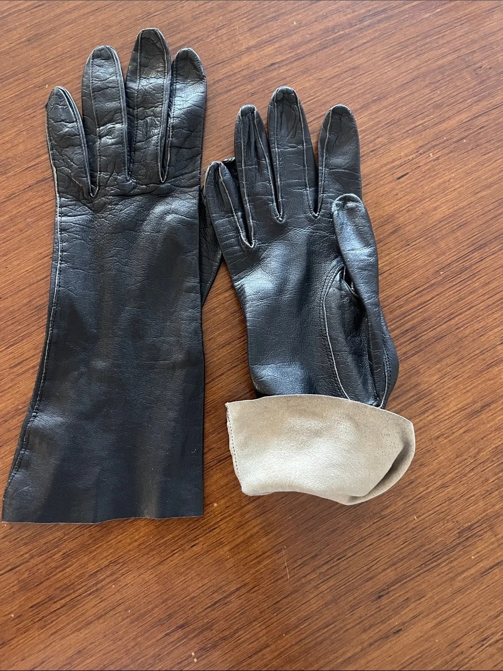 Classic Black Leather Long Gloves